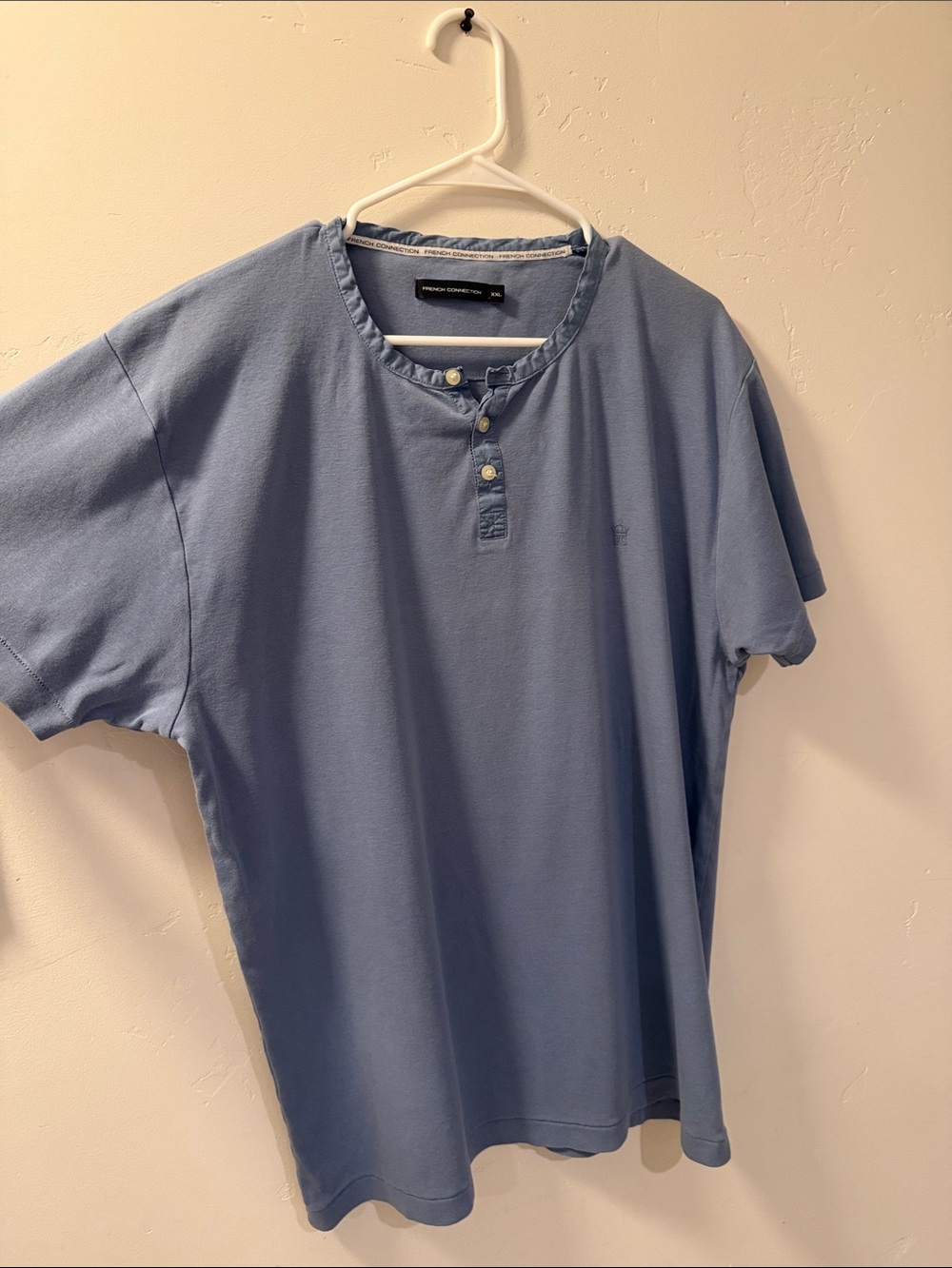 French Connection Classic Blue Henley Short-Sleeve Shirt XXL - Picture 2 of 4